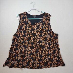 J Jill Wearever Floral Sleeveless Tank Top Black Orange 3X Flowy